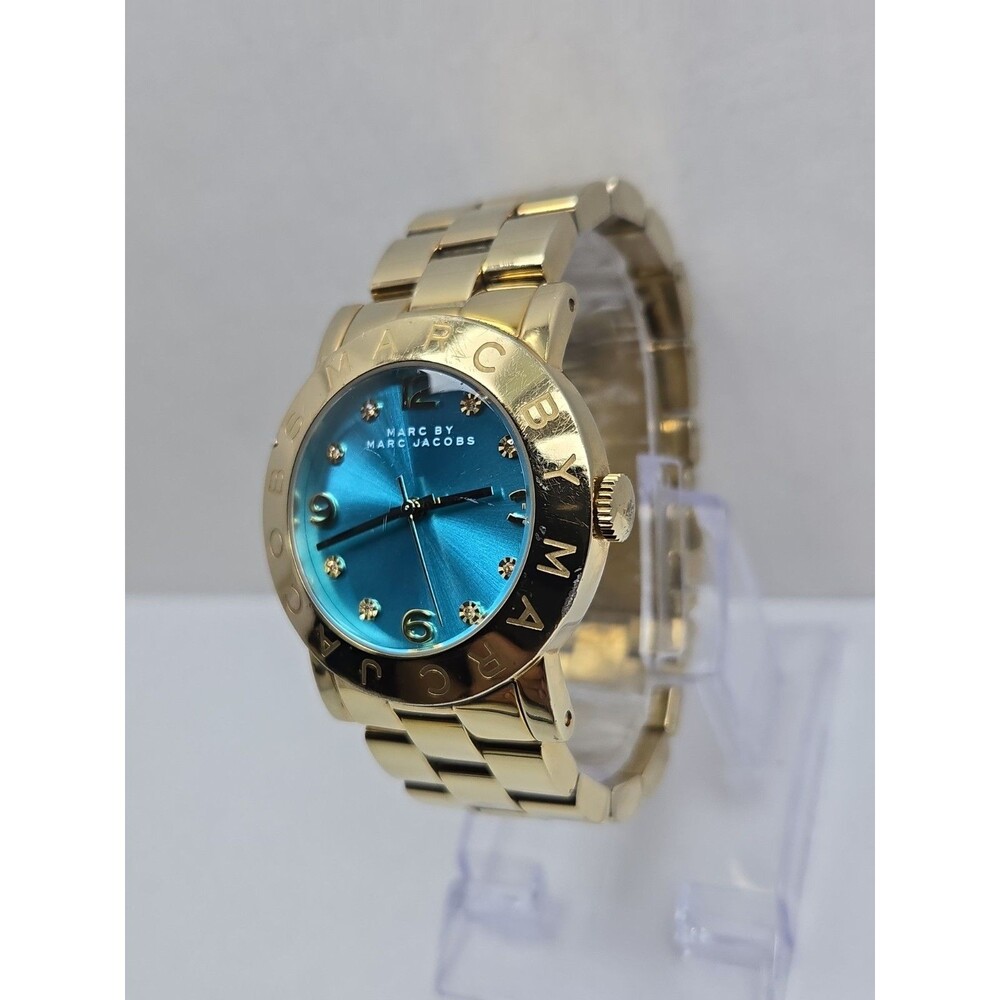 Marc Jacobs Amy Aqua Blue Gold Tone Womens 36mm Dress Watch Classic New Battery - Picture 2 of 14